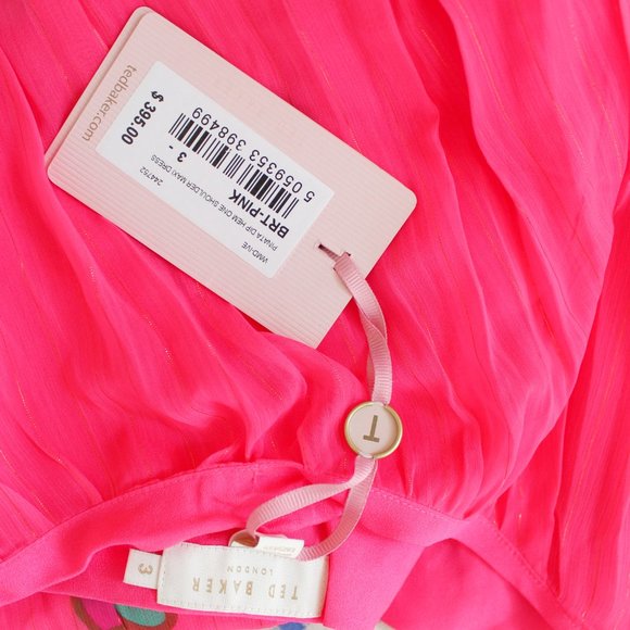 NWT Ted Baker Floral Pleated Asymmetrical Dress– Wedding & Party Ready - Picture 4 of 13